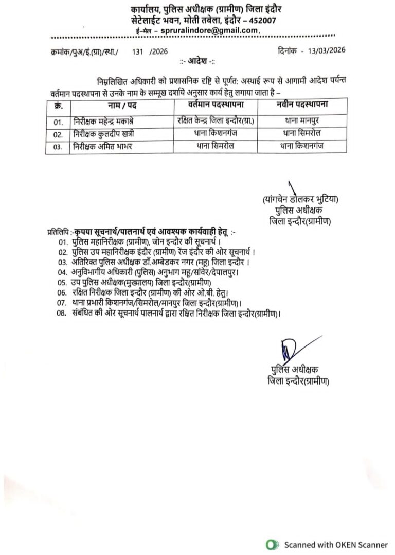 जिला ग्रामीण के तीन थानों में बदले टीआई